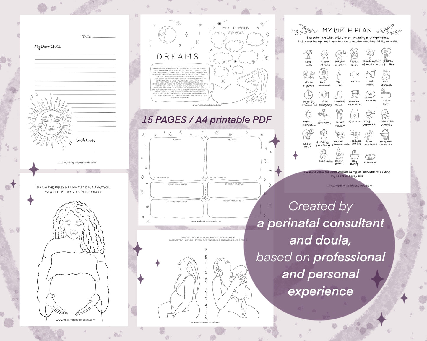 Pregnancy and Birth - Full package for Mothers - 12 coloring pages, 15 worksheets, 80 questions