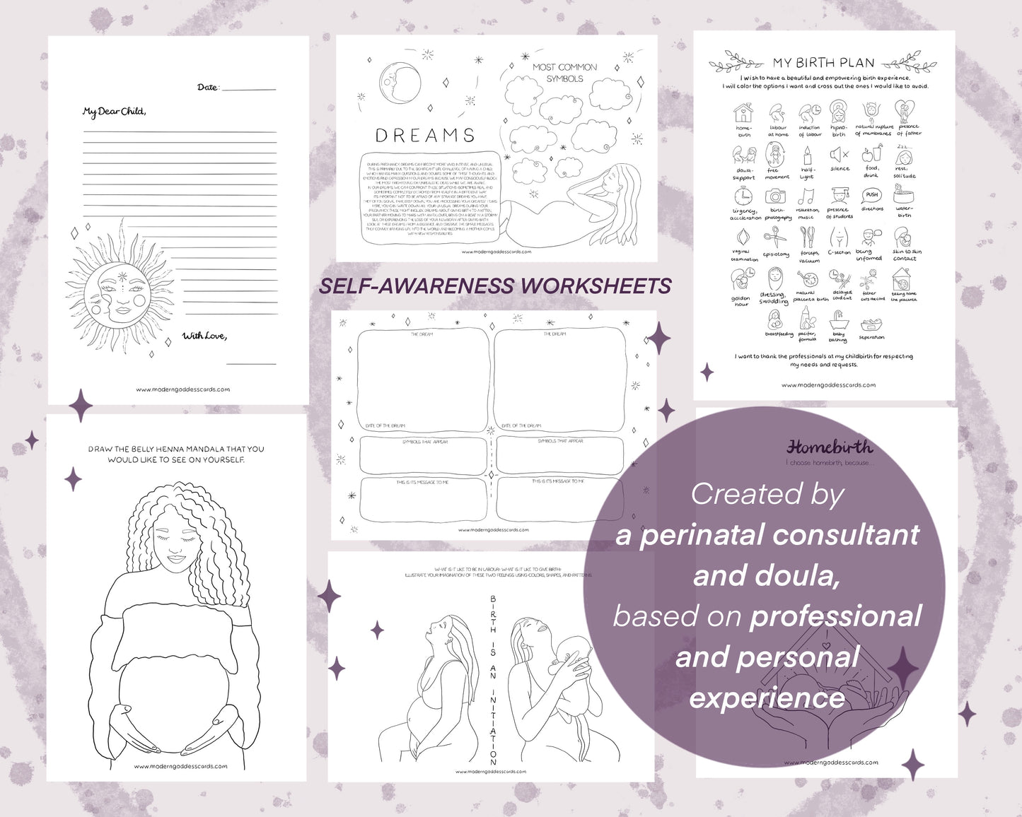 For Birthworkers, 16 coloring sheets, 22 worksheets, 80 questions